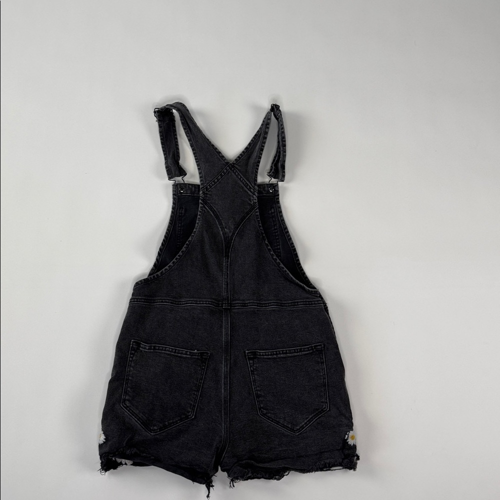 Free People Driftwood Black Floral Embroidered Short Overalls - Picture 8 of 10